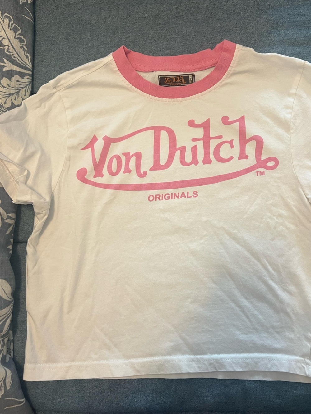 Von Dutch White Tee with Pink Logo Ringer S